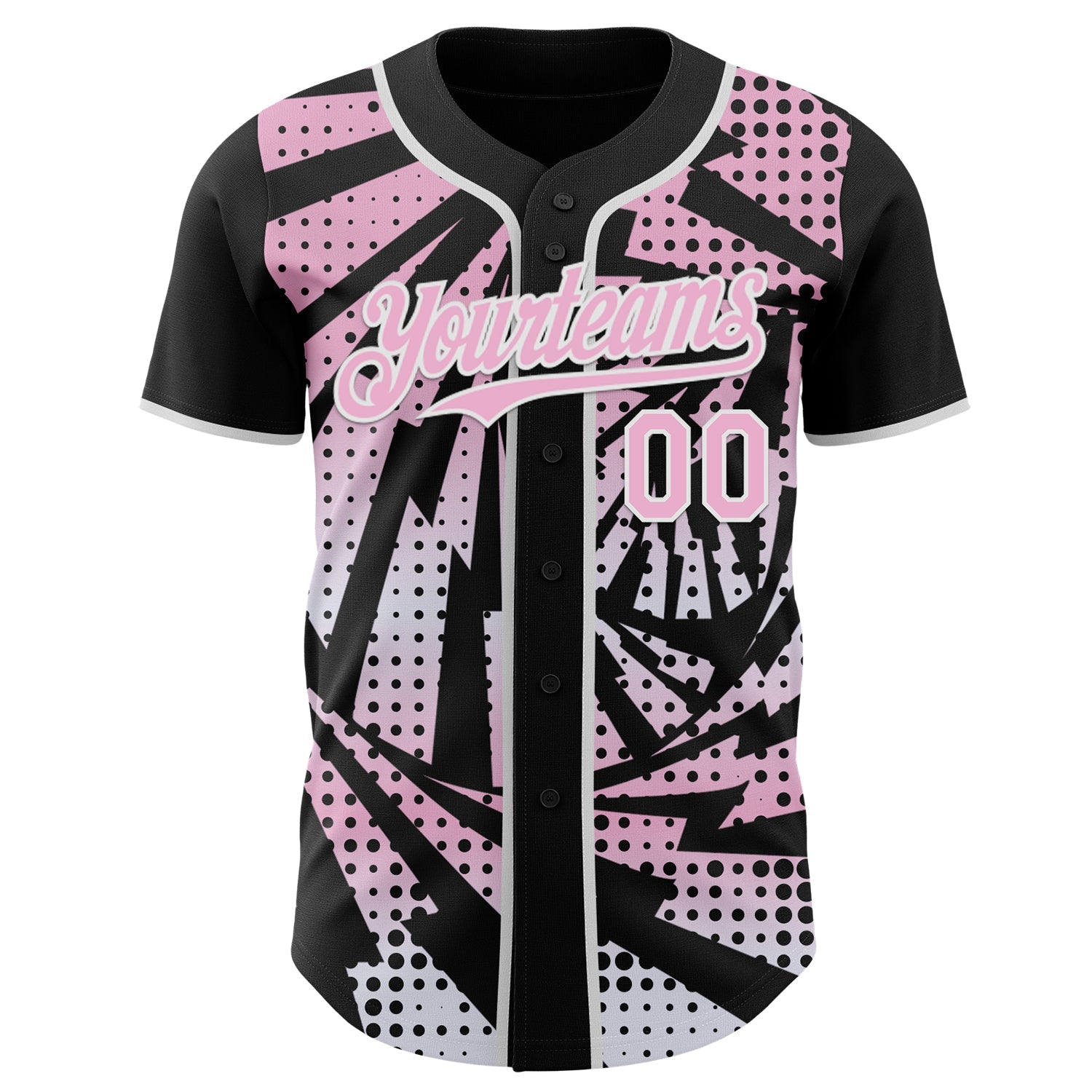 Custom Black Light Pink-White Lightning Gradient Dot Authentic Baseball Jersey view 2