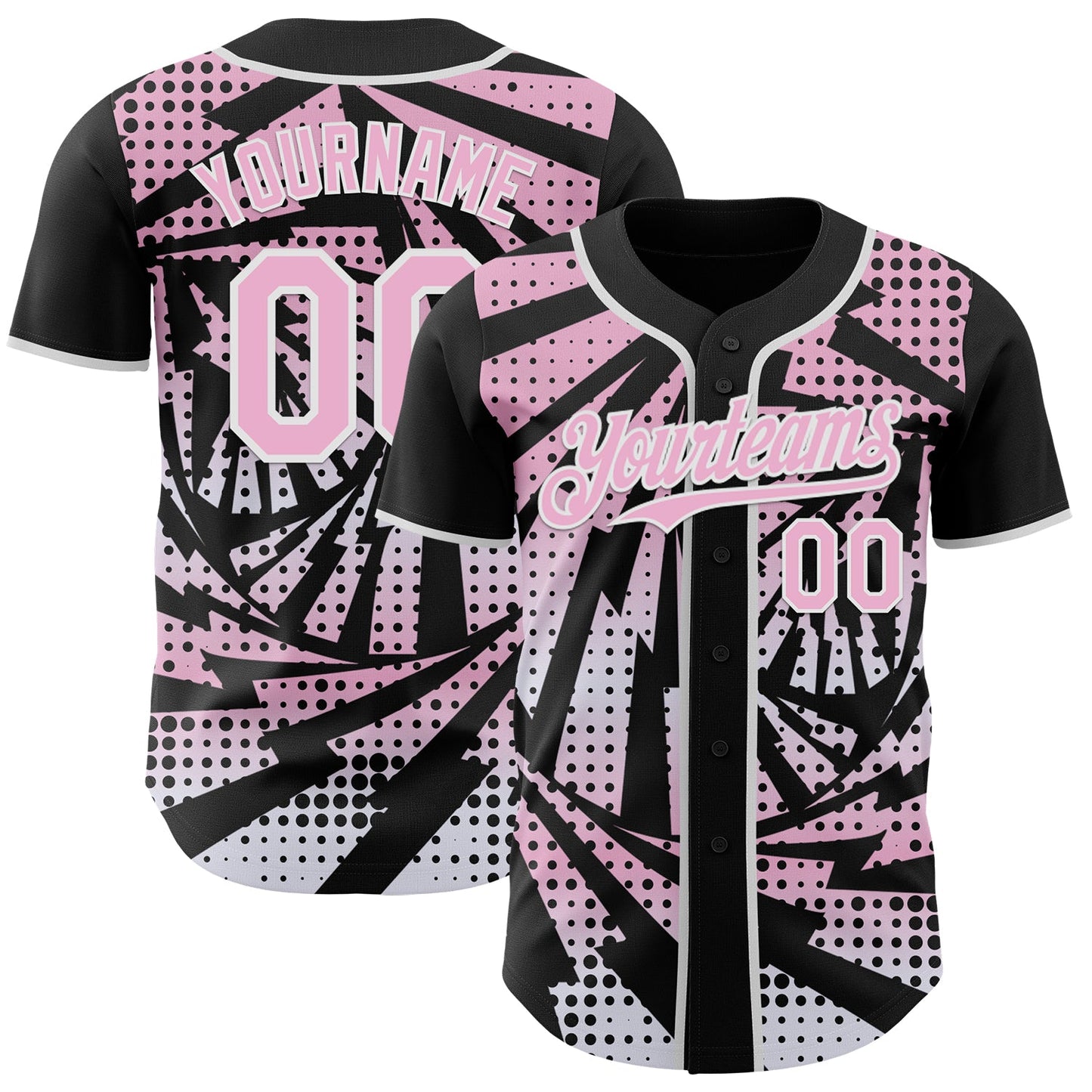 Custom Black Light Pink-White Lightning Gradient Dot Authentic Baseball Jersey - Main View