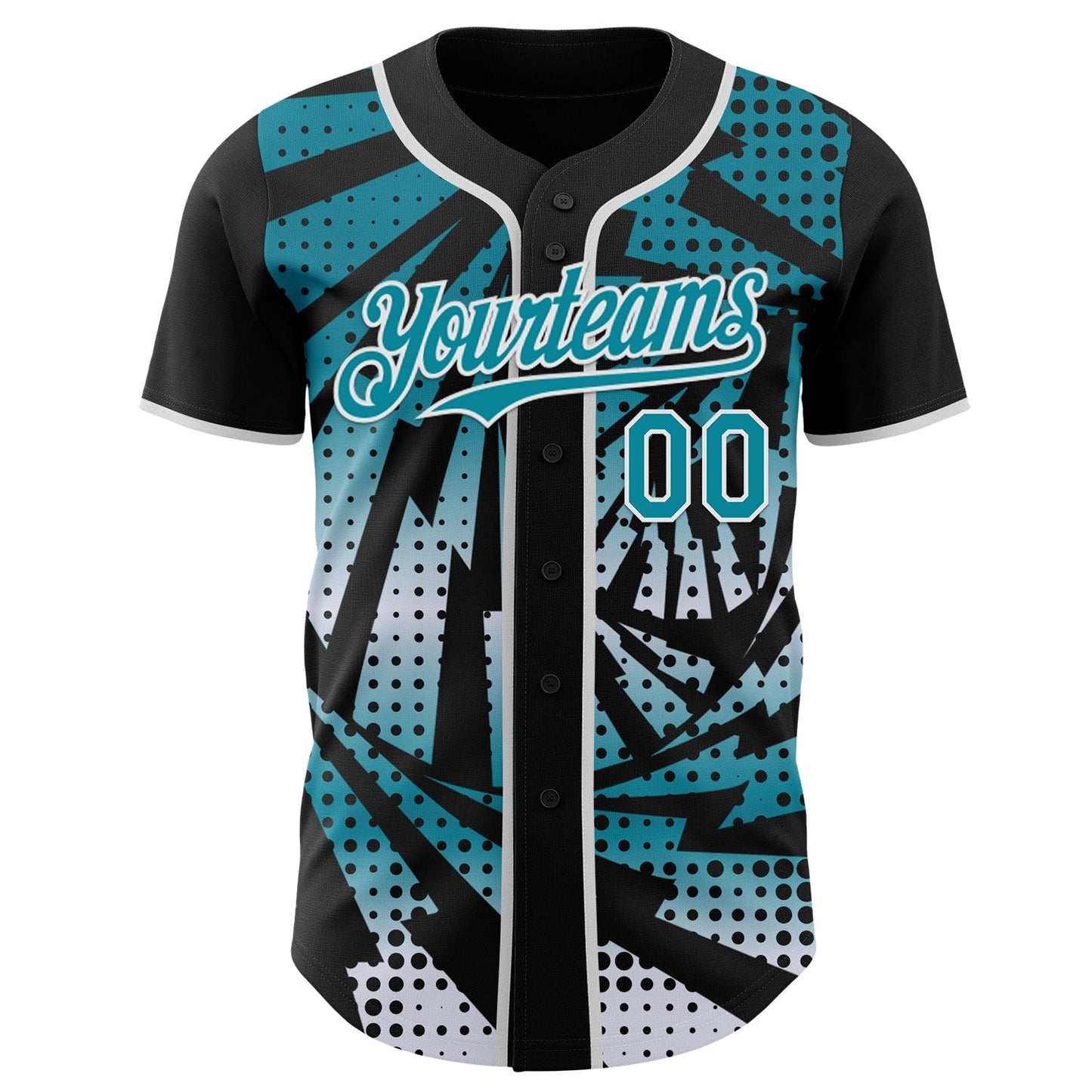 Custom Black Teal-White Lightning Gradient Dot Authentic Baseball Jersey view 2