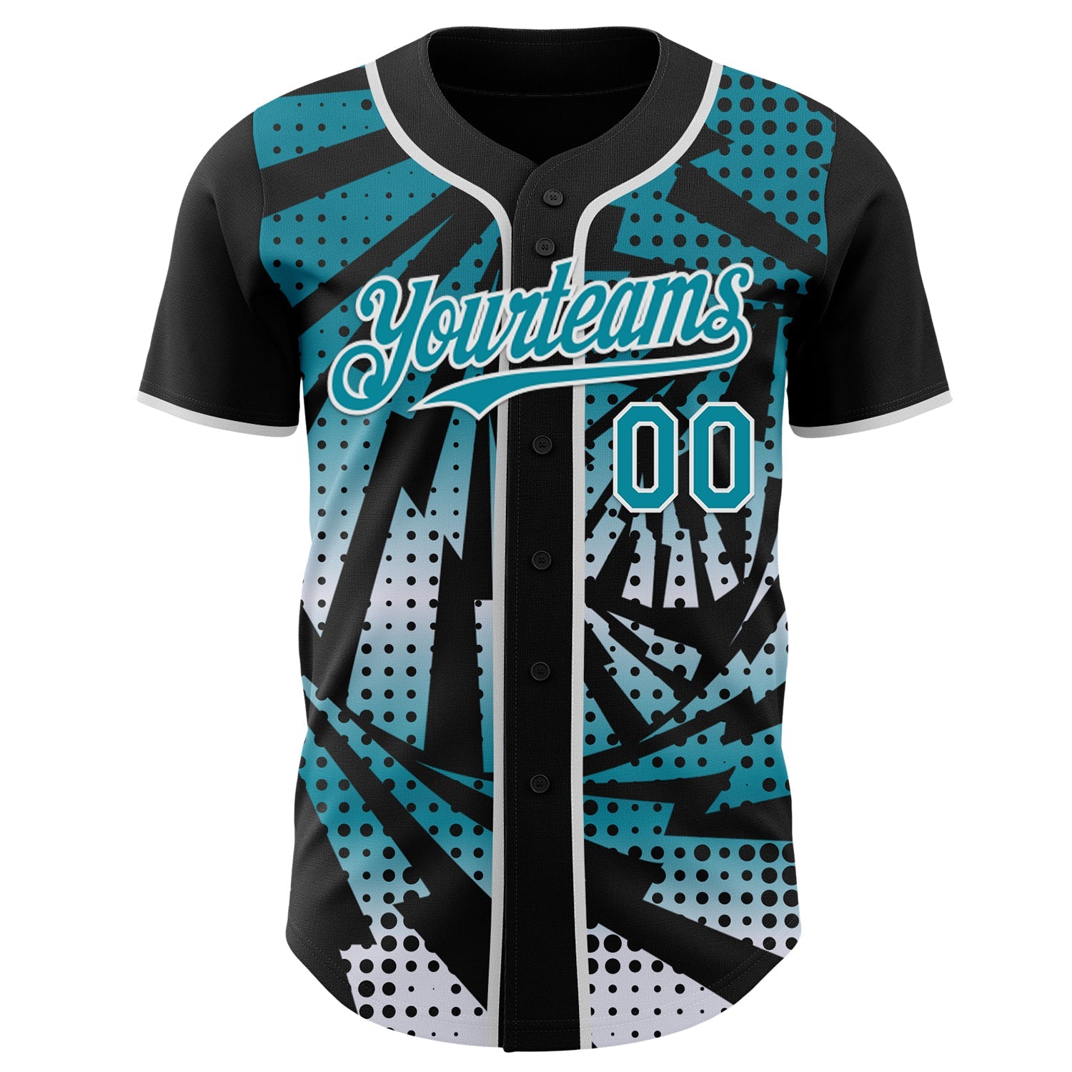 Custom Black Teal-White Lightning Gradient Dot Authentic Baseball Jersey view 2