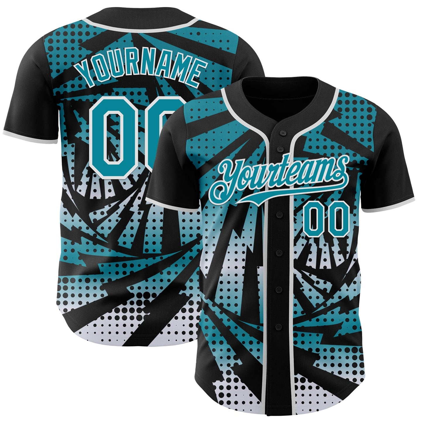 Custom Black Teal-White Lightning Gradient Dot Authentic Baseball Jersey - Main View