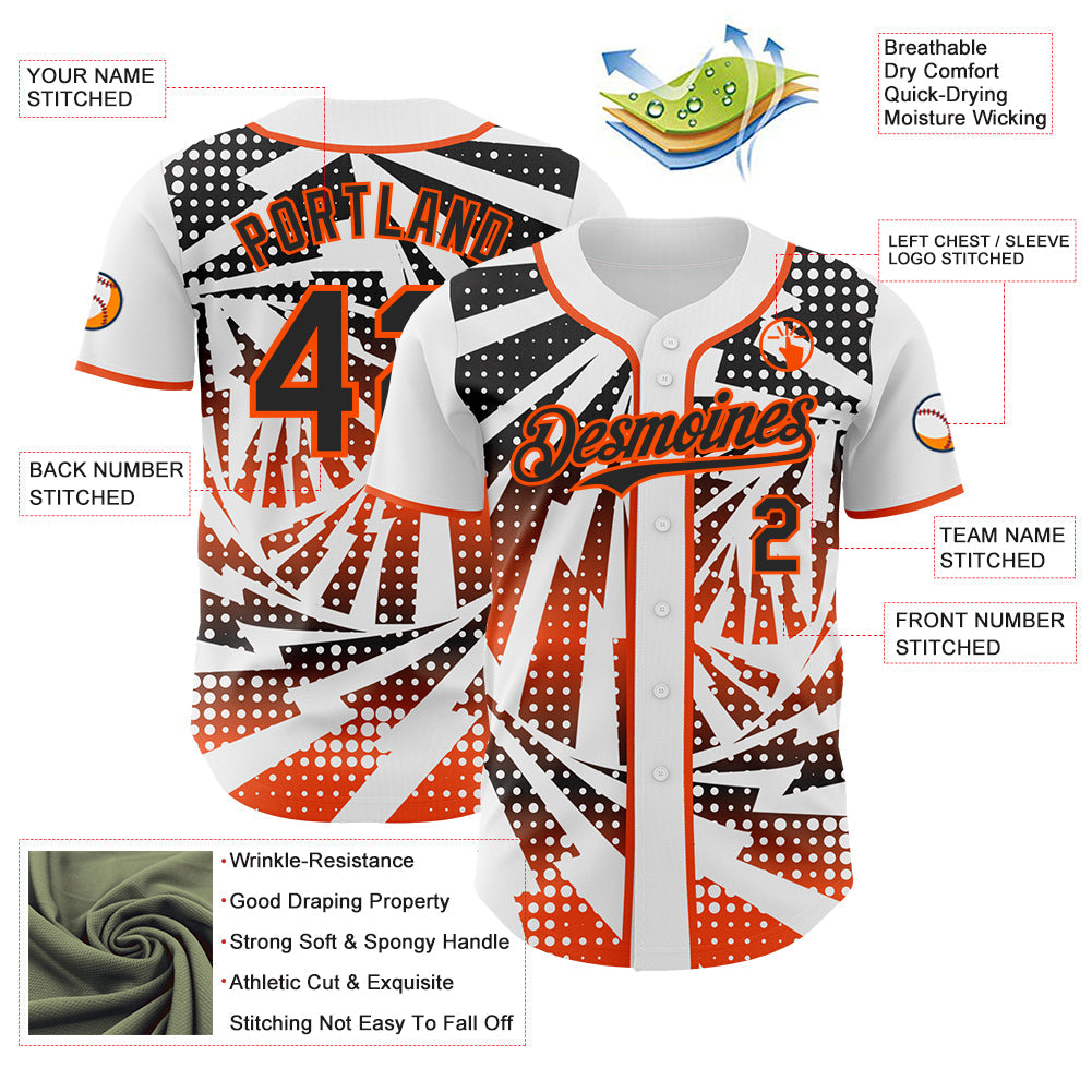 Custom White Black-Orange Lightning Gradient Dot Authentic Baseball Jersey view 3
