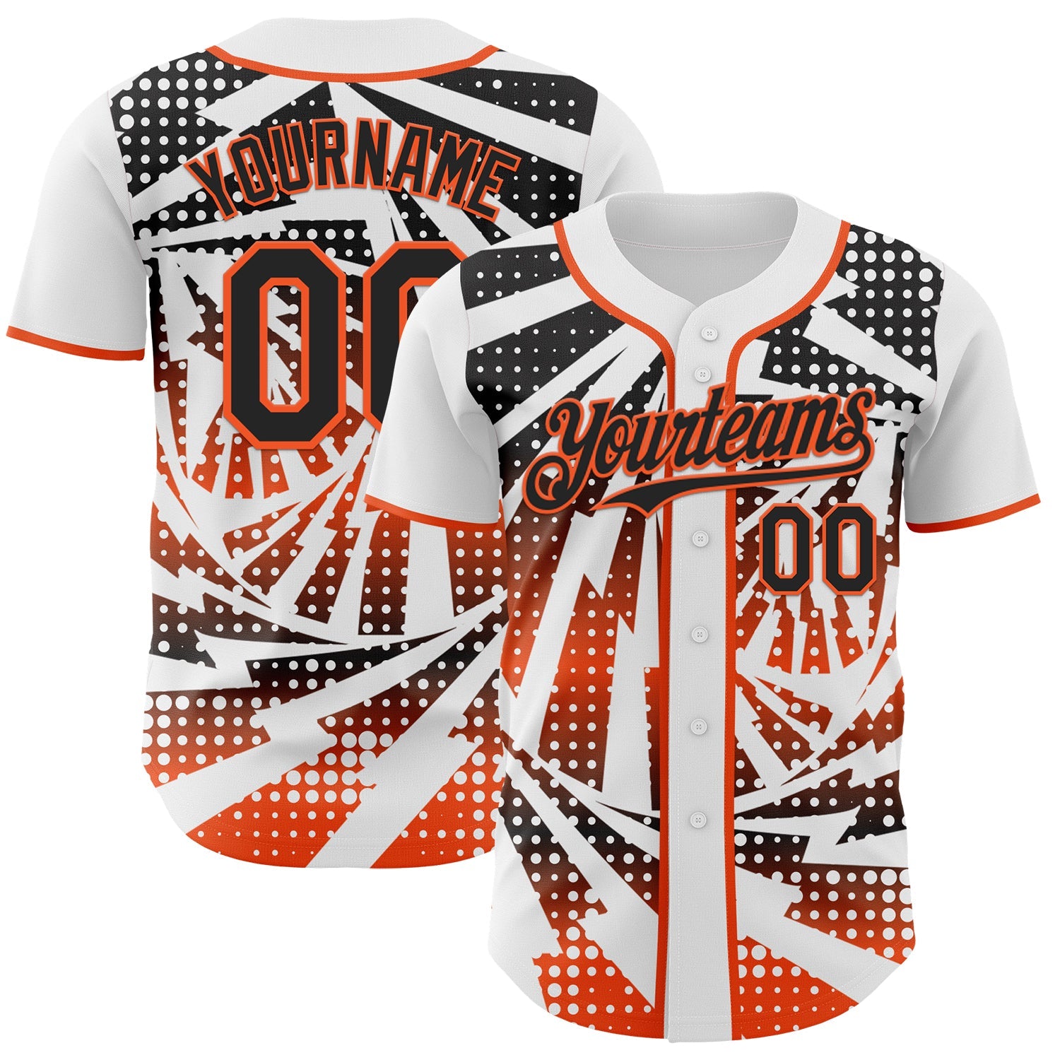 Custom White Black-Orange Lightning Gradient Dot Authentic Baseball Jersey - Main View
