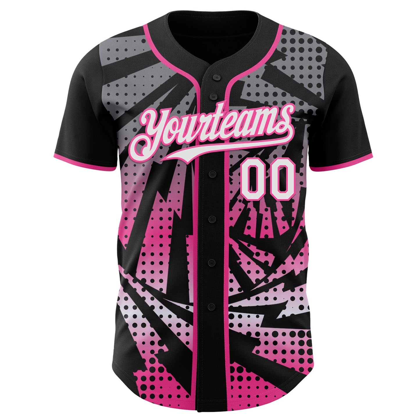 Custom Black White-Pink Lightning Gradient Dot Authentic Baseball Jersey view 2