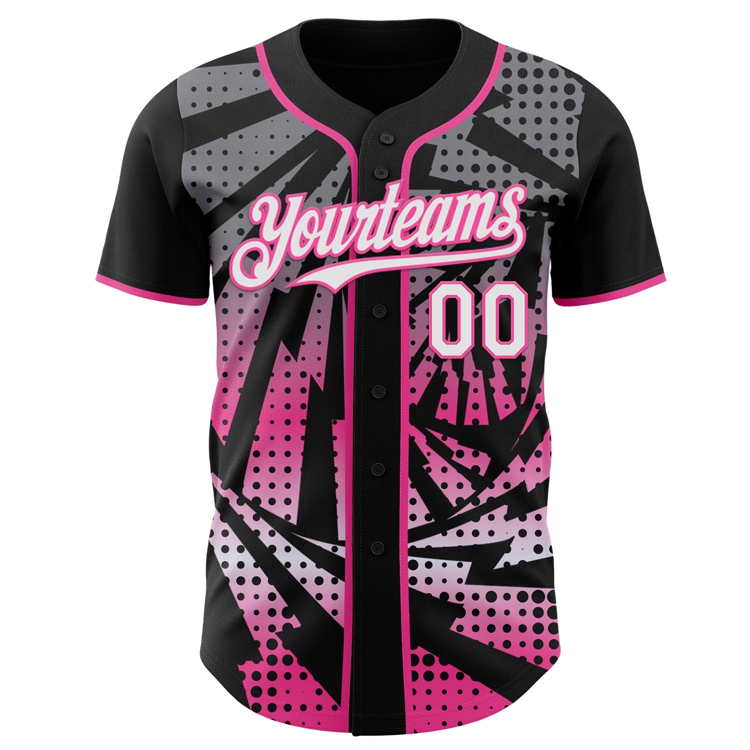 Custom Black White-Pink Lightning Gradient Dot Authentic Baseball Jersey view 2
