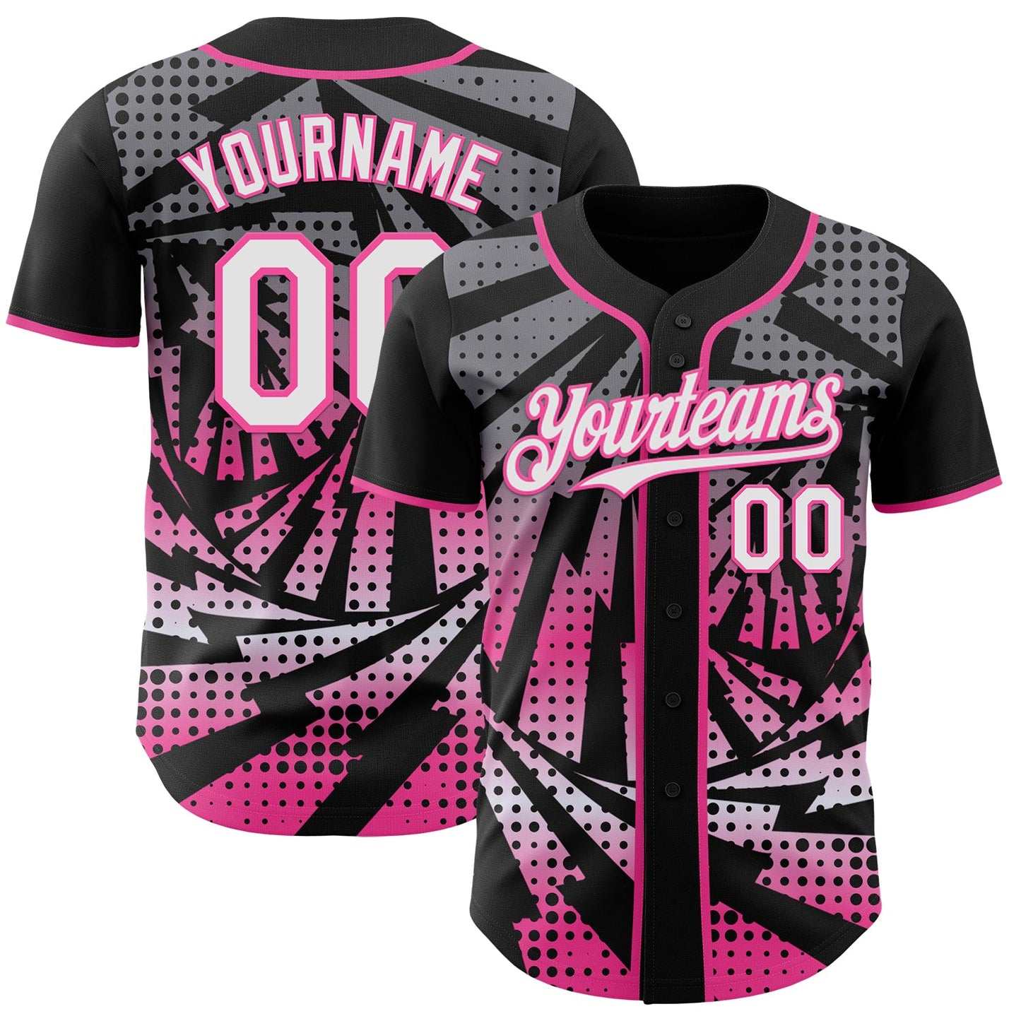Custom Black White-Pink Lightning Gradient Dot Authentic Baseball Jersey - Main View