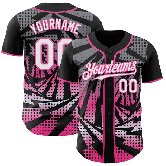 Custom Black White-Pink Lightning Gradient Dot Authentic Baseball Jersey - Main View
