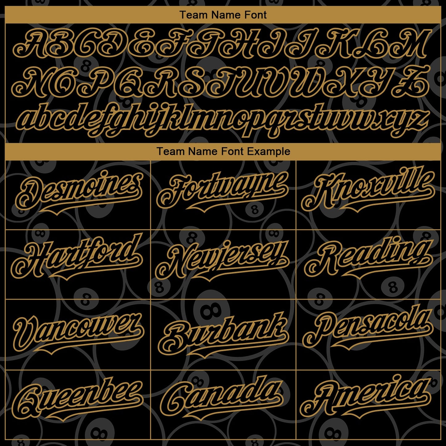 Custom Black Old Gold 3D Pattern Design Billiards Snooker 8 Ball Authentic Baseball Jersey view 4