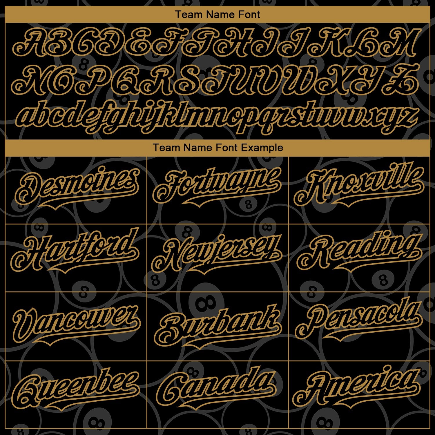 Custom Black Old Gold 3D Pattern Design Billiards Snooker 8 Ball Authentic Baseball Jersey view 4