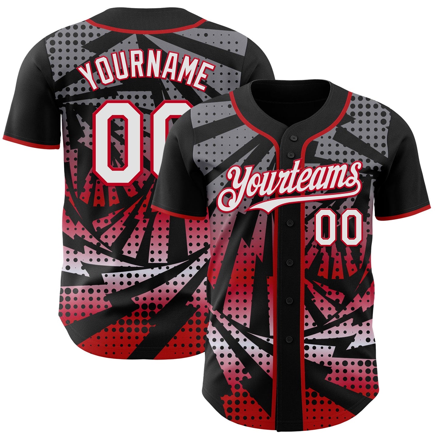 Custom Black White-Red Lightning Gradient Dot Authentic Baseball Jersey - Main View