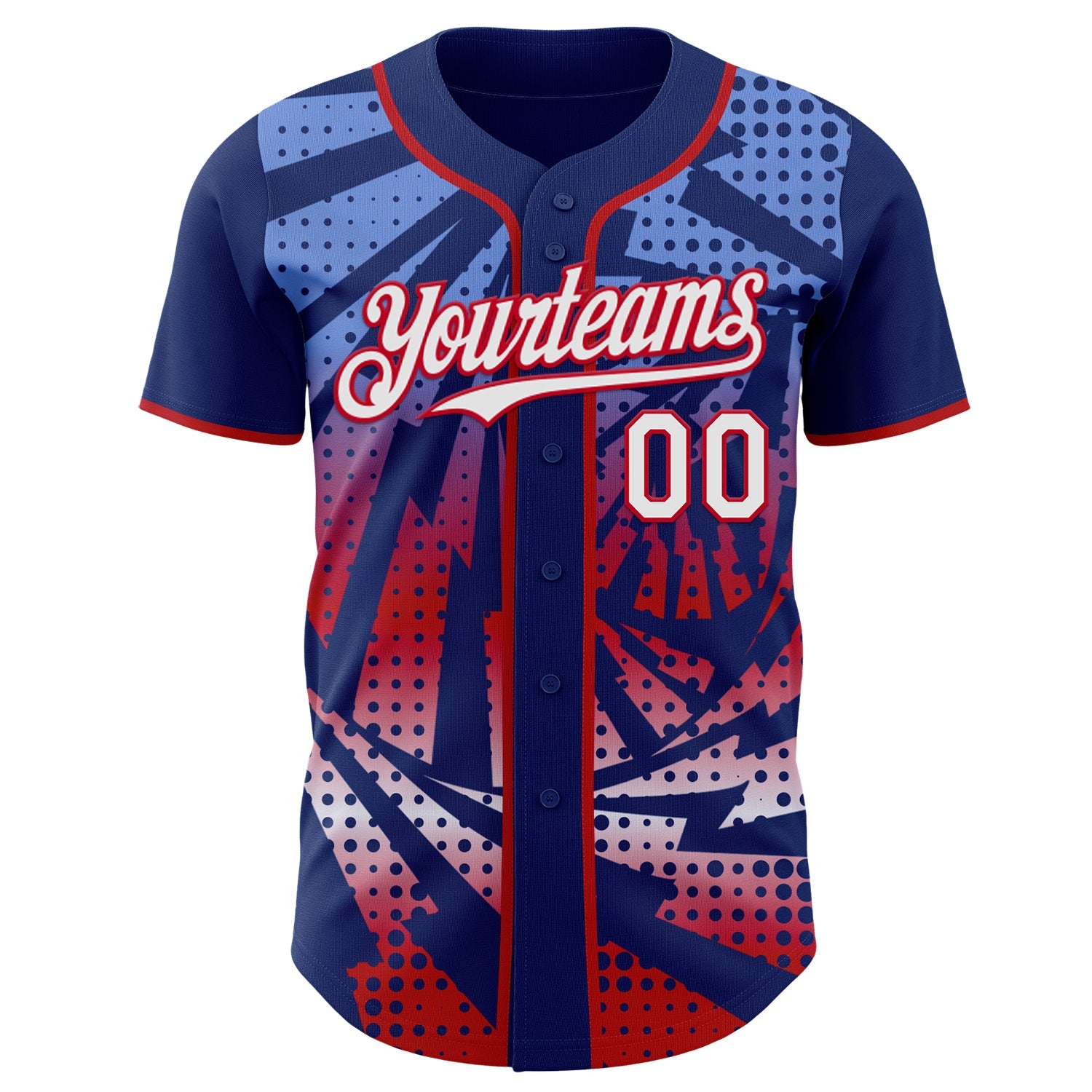 Custom Royal White-Red Lightning Gradient Dot Authentic Baseball Jersey view 2