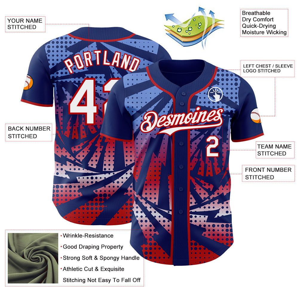 Custom Royal White-Red Lightning Gradient Dot Authentic Baseball Jersey view 3
