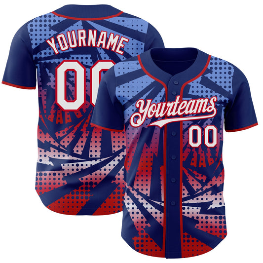 Custom Royal White-Red Lightning Gradient Dot Authentic Baseball Jersey - Main View