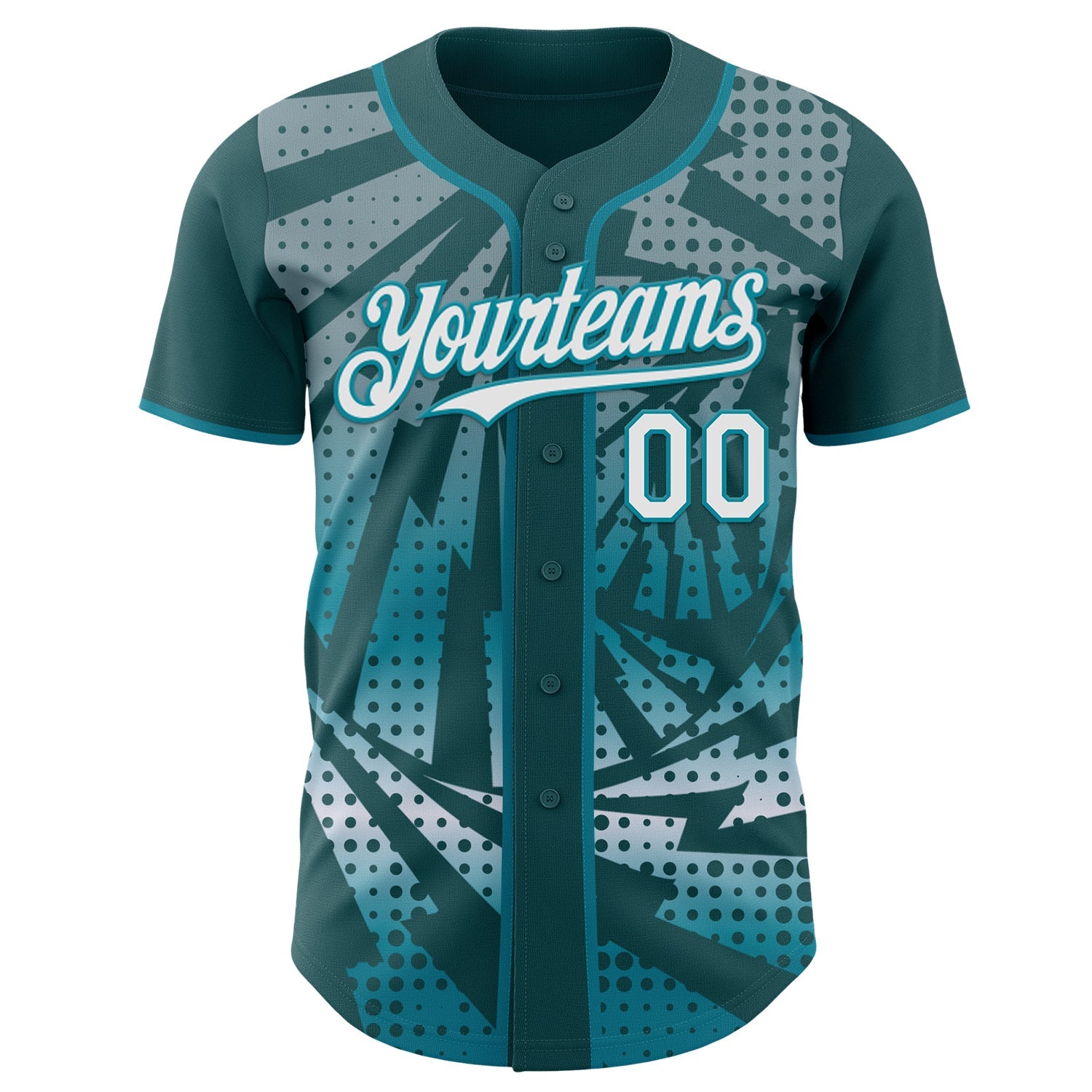 Custom Midnight Green White-Teal Lightning Gradient Dot Authentic Baseball Jersey view 2