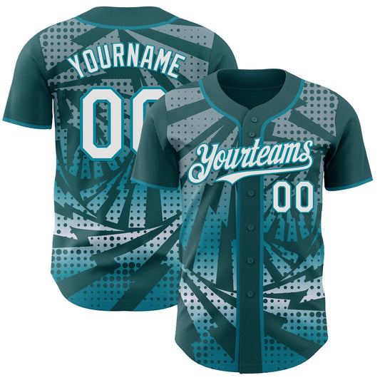 Custom Midnight Green White-Teal Lightning Gradient Dot Authentic Baseball Jersey - Main View