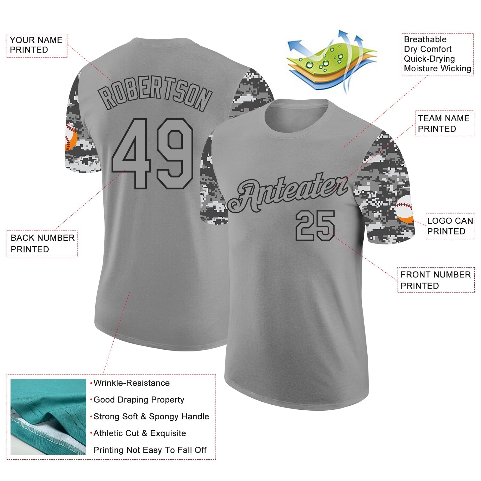 Custom Gray-Black Camo Two Tone Performance T-Shirt view 2