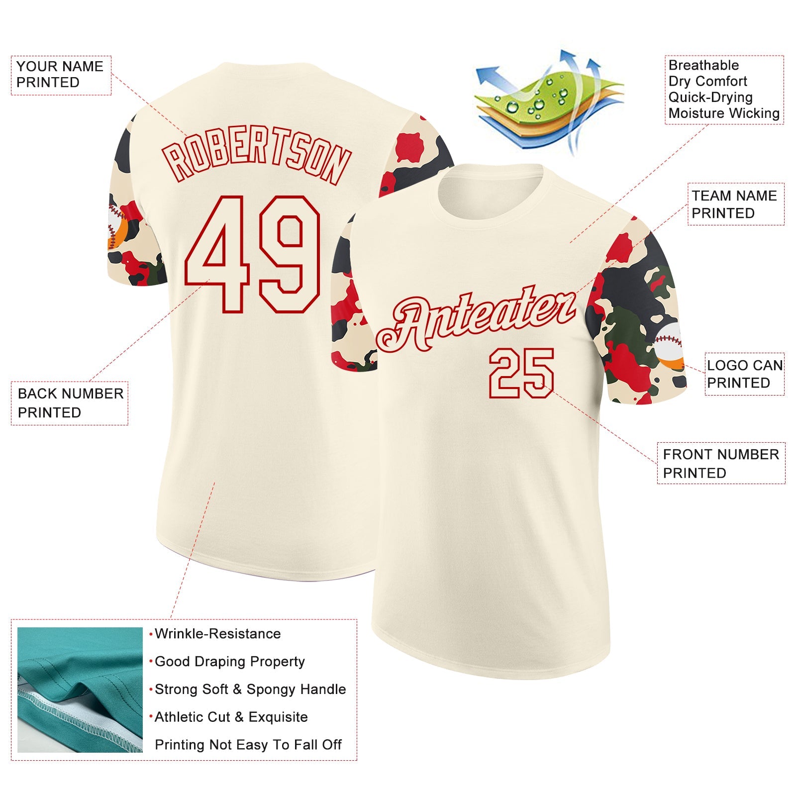 Custom Cream-Red Camo Two Tone Performance T-Shirt view 2