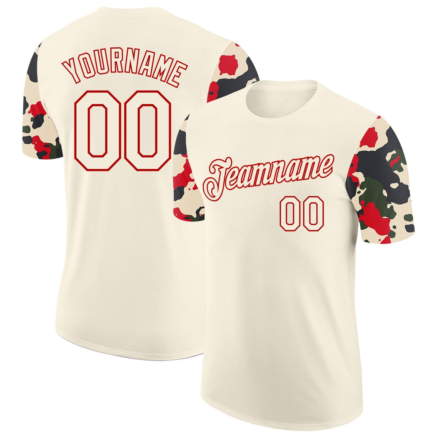 Custom Cream-Red Camo Two Tone Performance T-Shirt - Main View