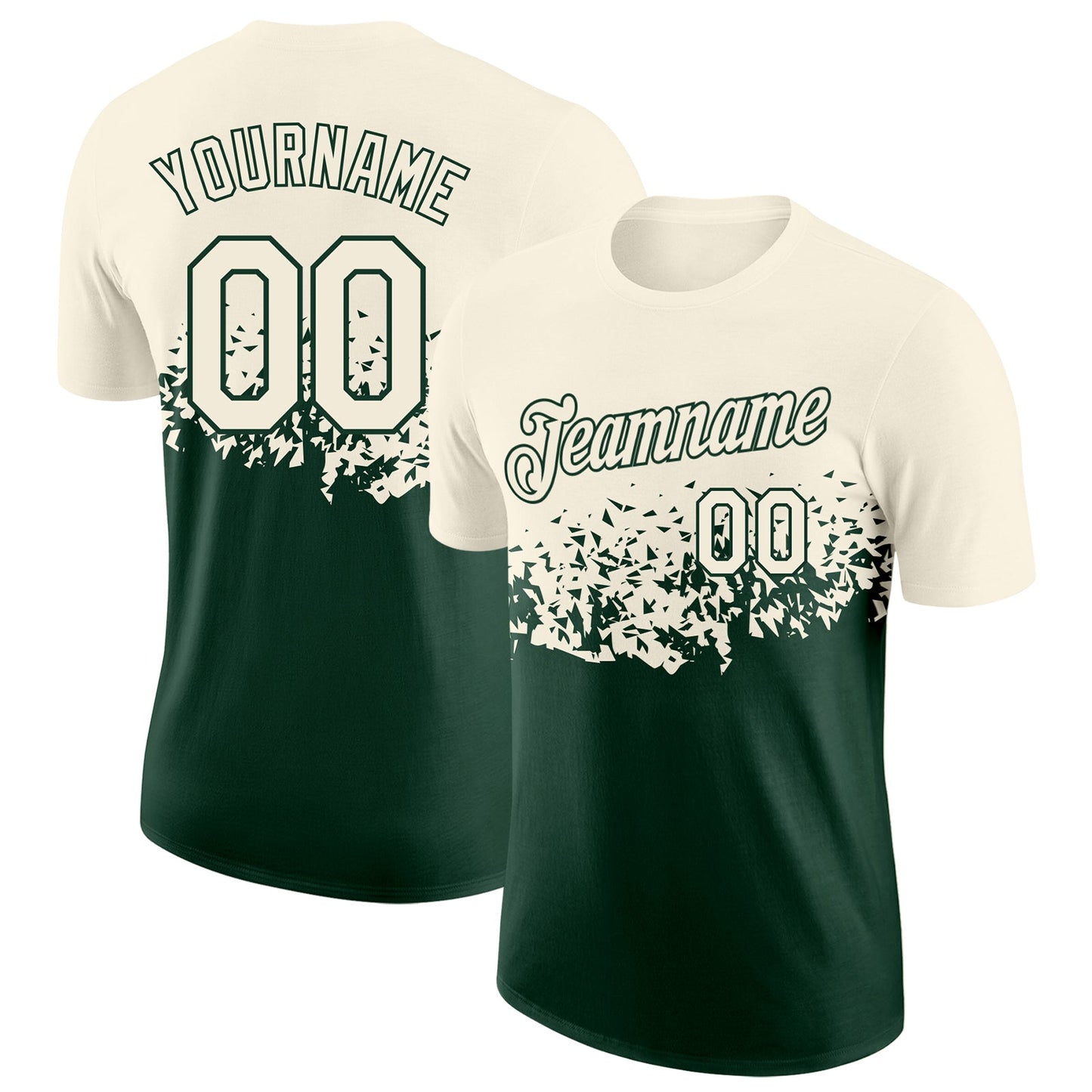 Custom Cream-Green Fade Geometric Splatter Fragmented Shards Performance T-Shirt - Main View