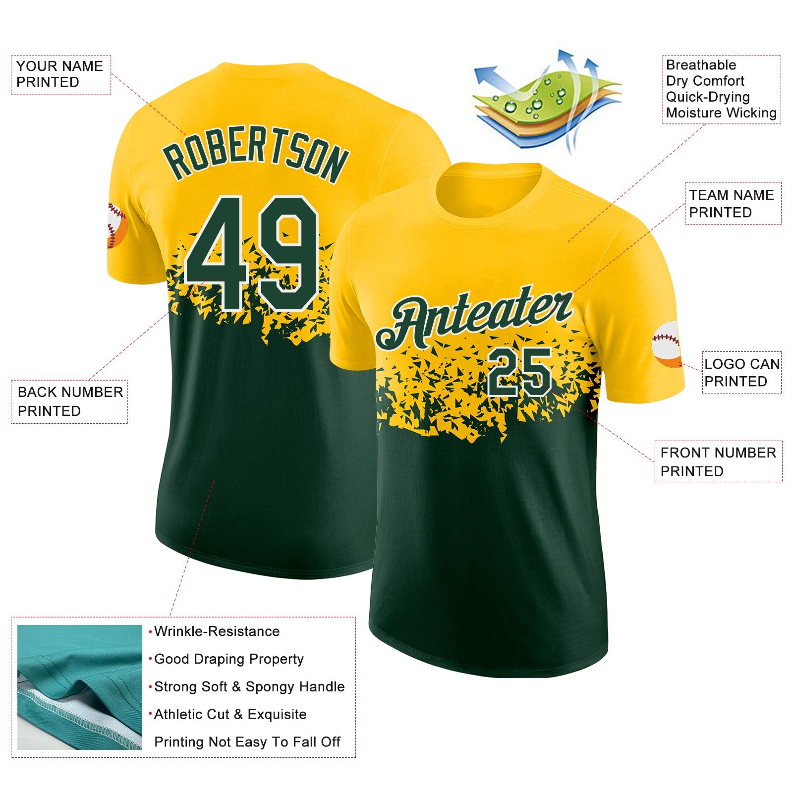 Custom Yellow Green-White Fade Geometric Splatter Fragmented Shards Performance T-Shirt view 2