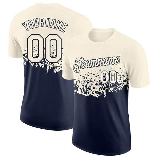 Custom Cream-Navy Fade Geometric Splatter Fragmented Shards Performance T-Shirt - Main View