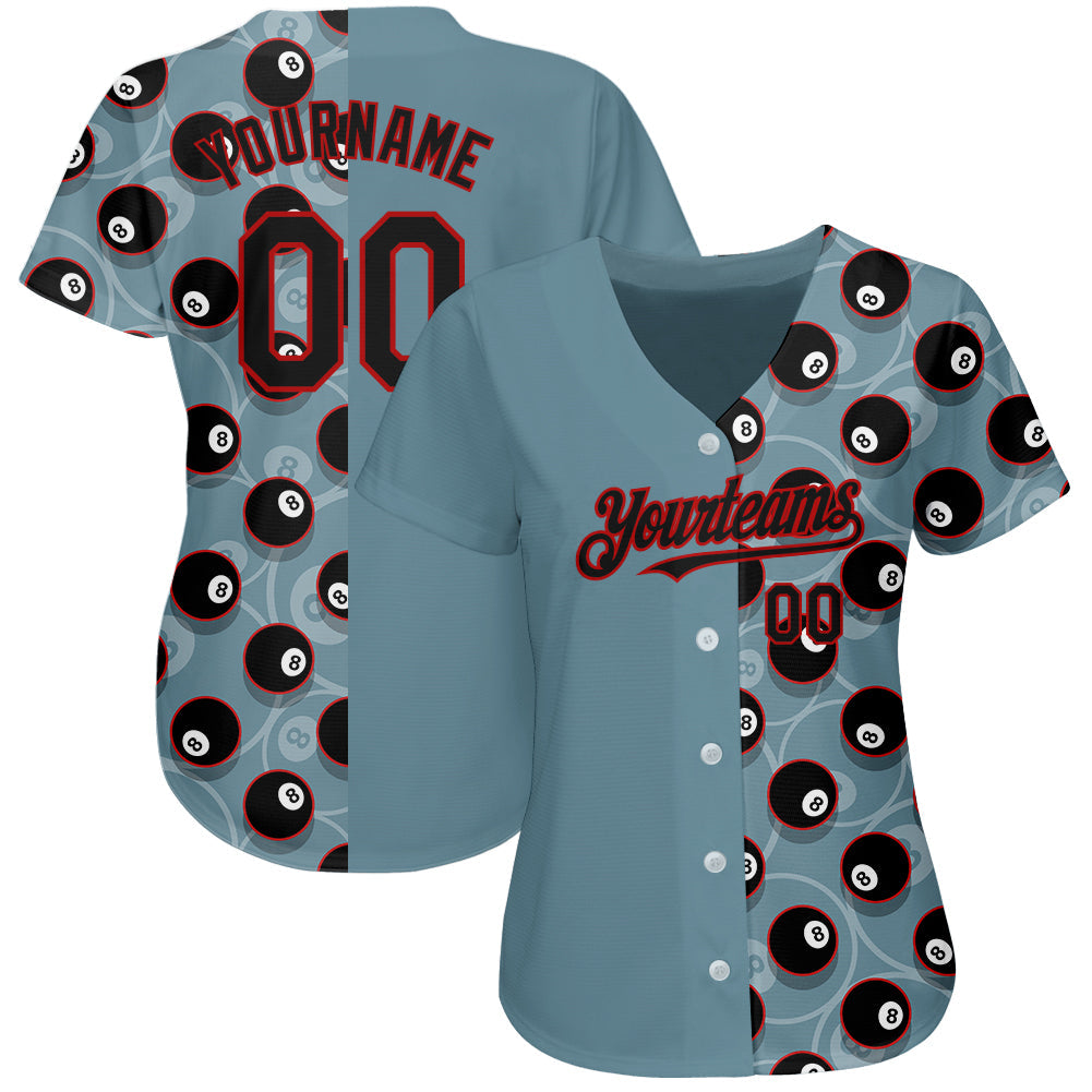 Custom Panther Blue Black-Red 3D Pattern Design Billiards Snooker 8 Ball Authentic Baseball Jersey view 2