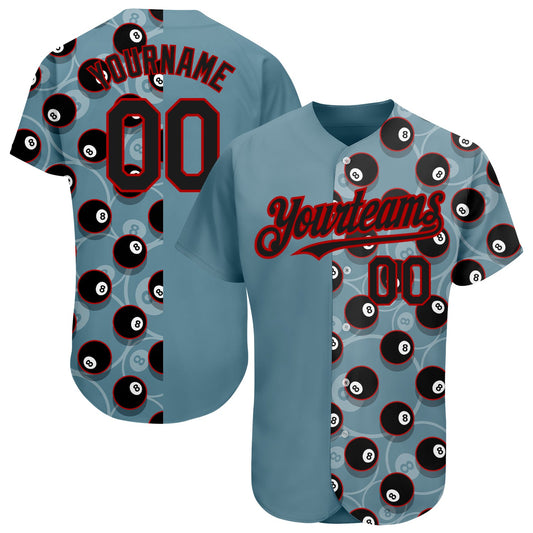 Custom Panther Blue Black-Red 3D Pattern Design Billiards Snooker 8 Ball Authentic Baseball Jersey - Main View