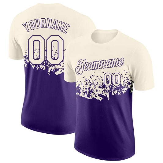 Custom Cream-Purple Fade Geometric Splatter Fragmented Shards Performance T-Shirt - Main View