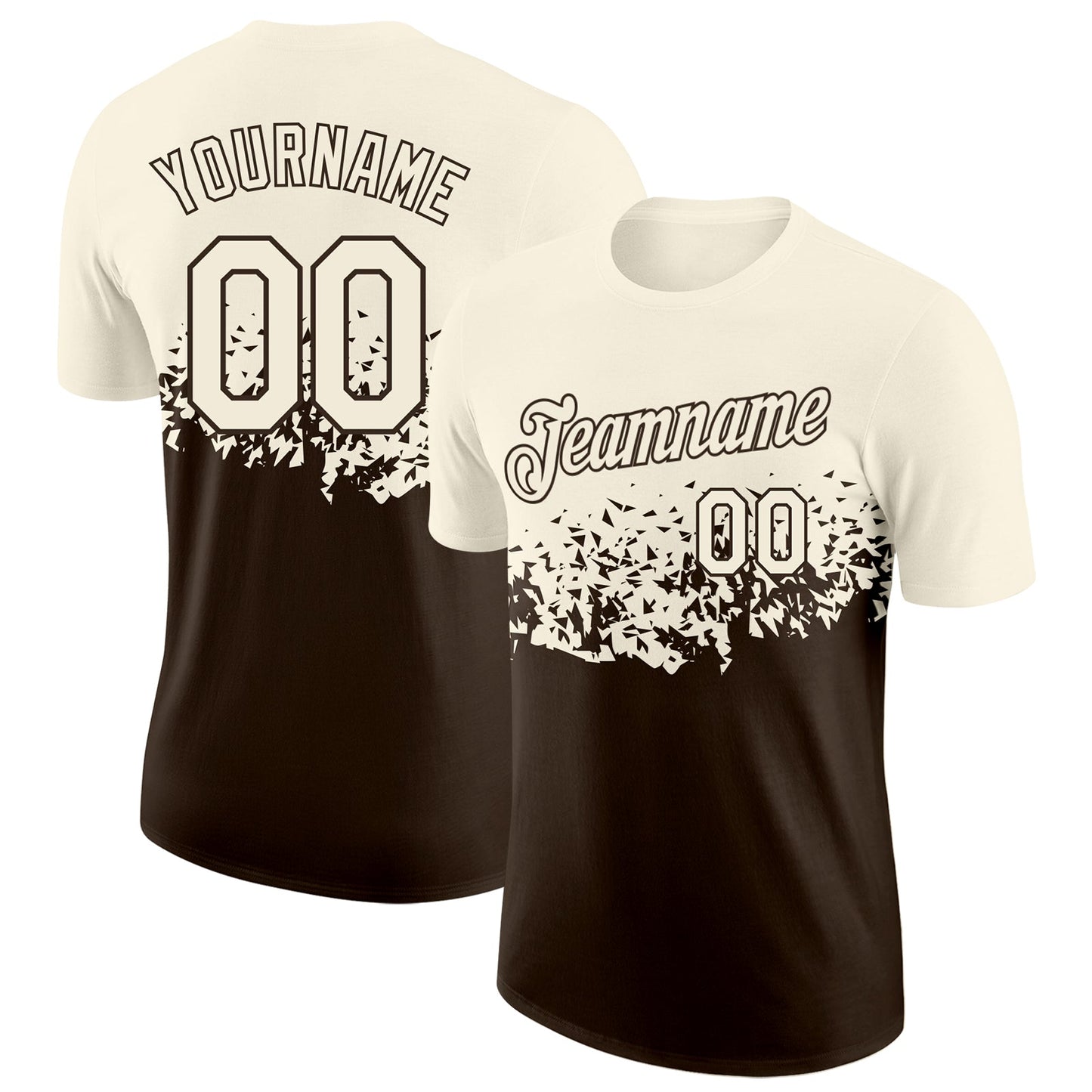 Custom Cream-Brown Fade Geometric Splatter Fragmented Shards Performance T-Shirt - Main View