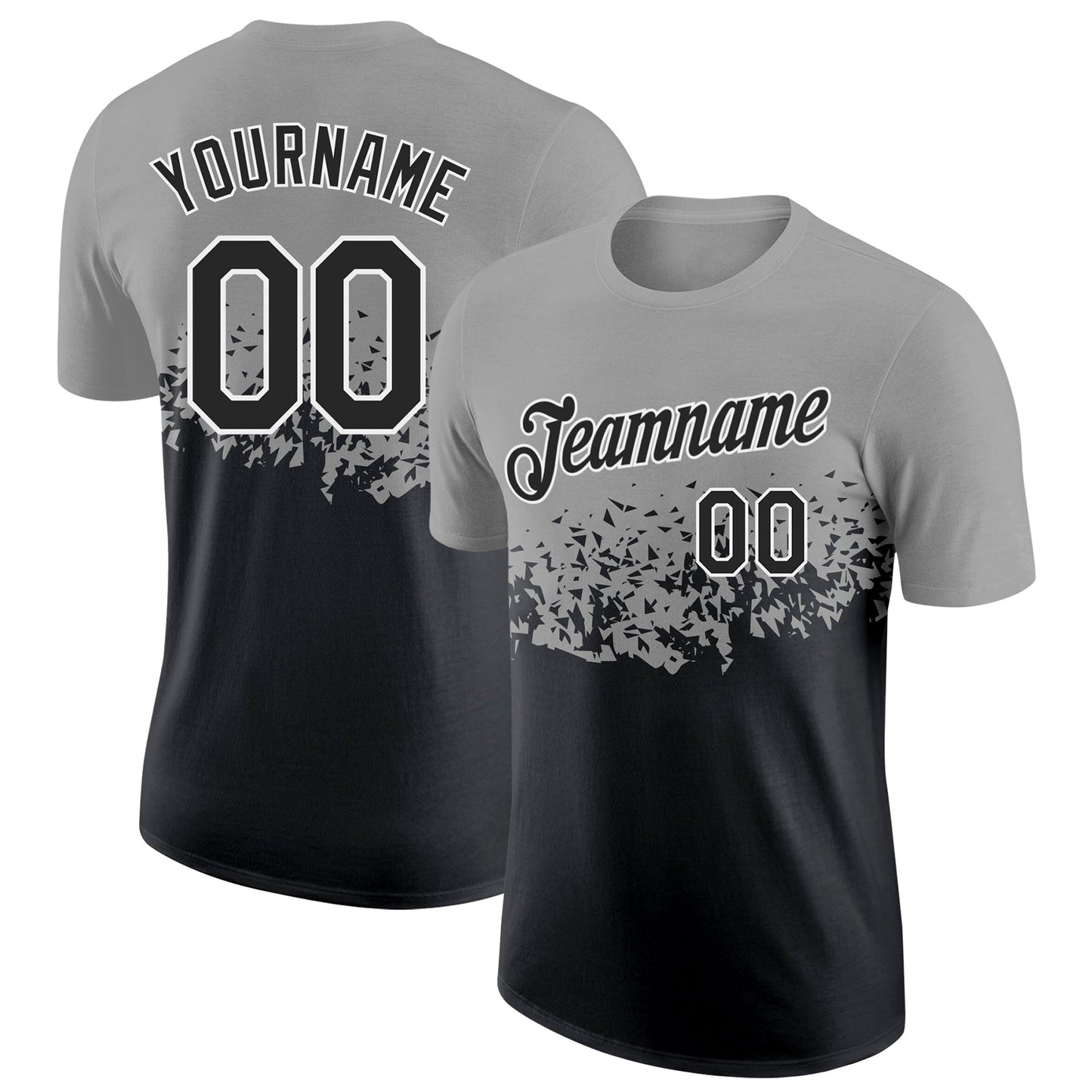 Custom Gray Black-White Fade Geometric Splatter Fragmented Shards Performance T-Shirt - Main View