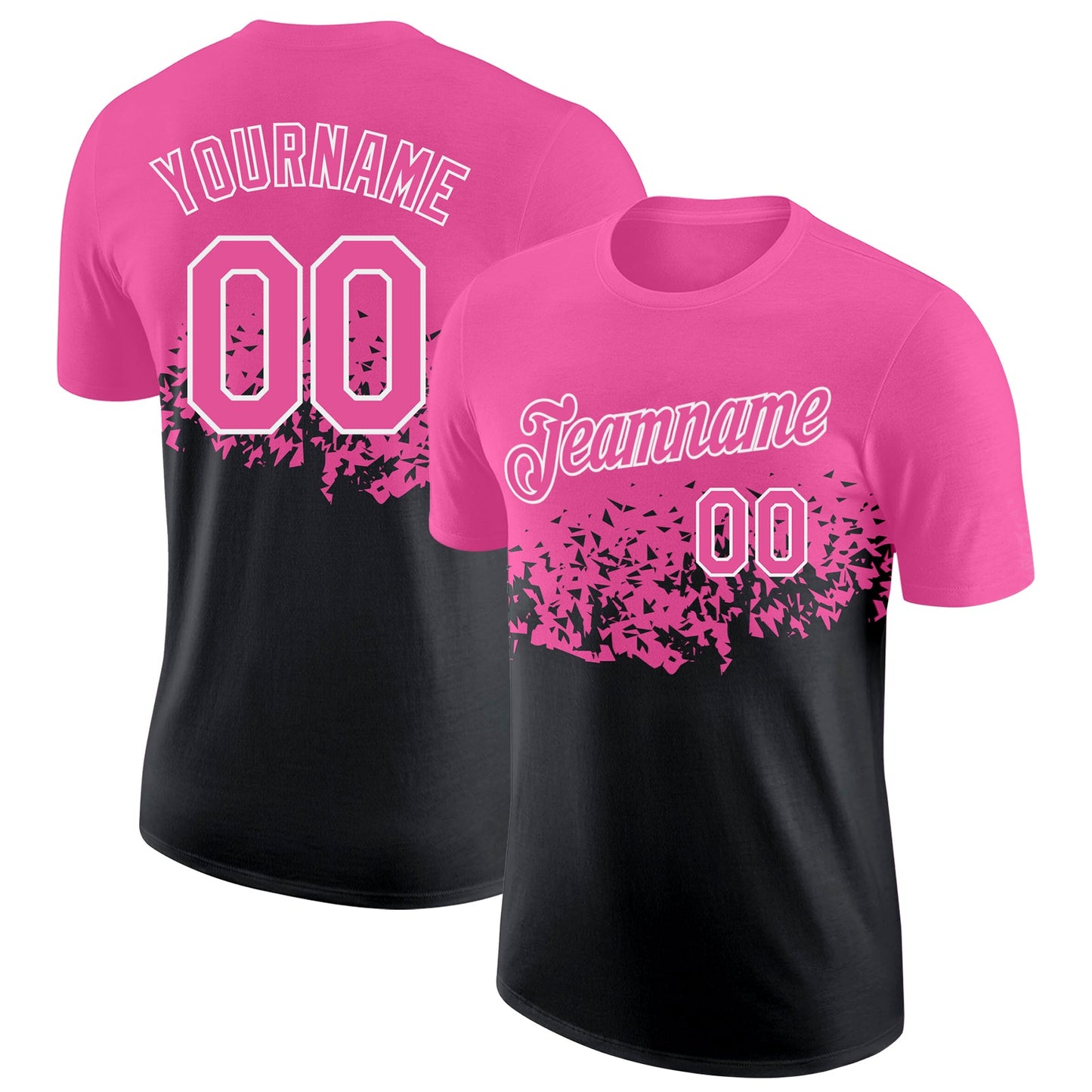 Custom Pink Black-White Fade Geometric Splatter Fragmented Shards Performance T-Shirt - Main View