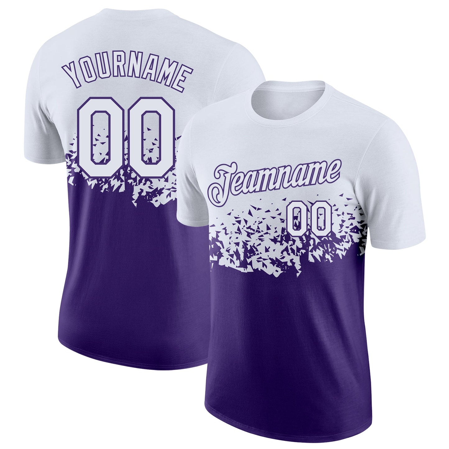 Custom White-Purple Fade Geometric Splatter Fragmented Shards Performance T-Shirt - Main View