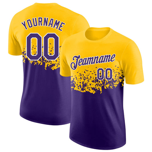 Custom Yellow Purple-White Fade Geometric Splatter Fragmented Shards Performance T-Shirt - Main View