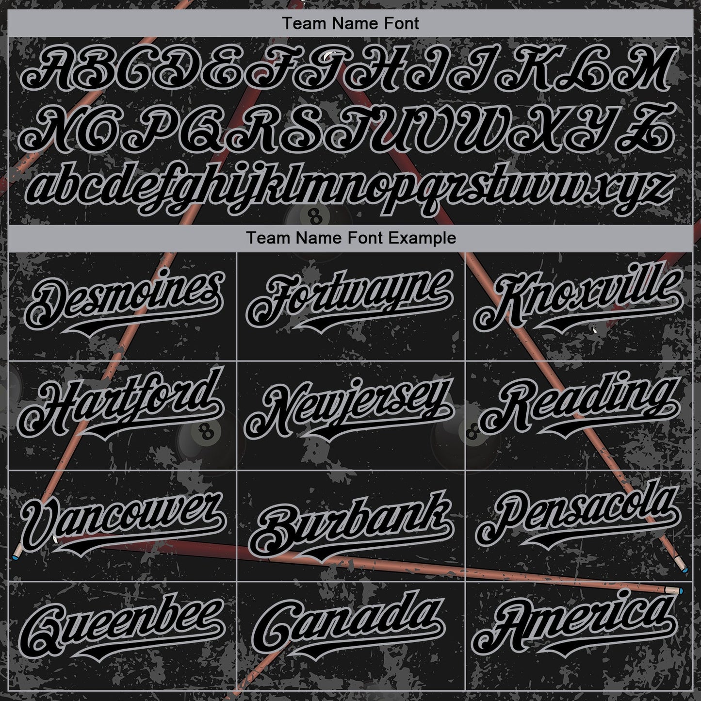 Custom Black Gray 3D Pattern Design Billiards Snooker 8 Ball Authentic Baseball Jersey view 4