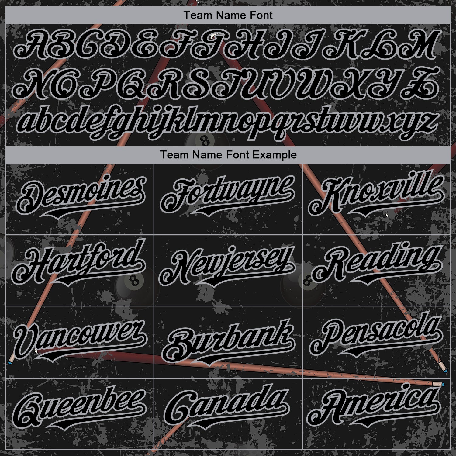 Custom Black Gray 3D Pattern Design Billiards Snooker 8 Ball Authentic Baseball Jersey view 4