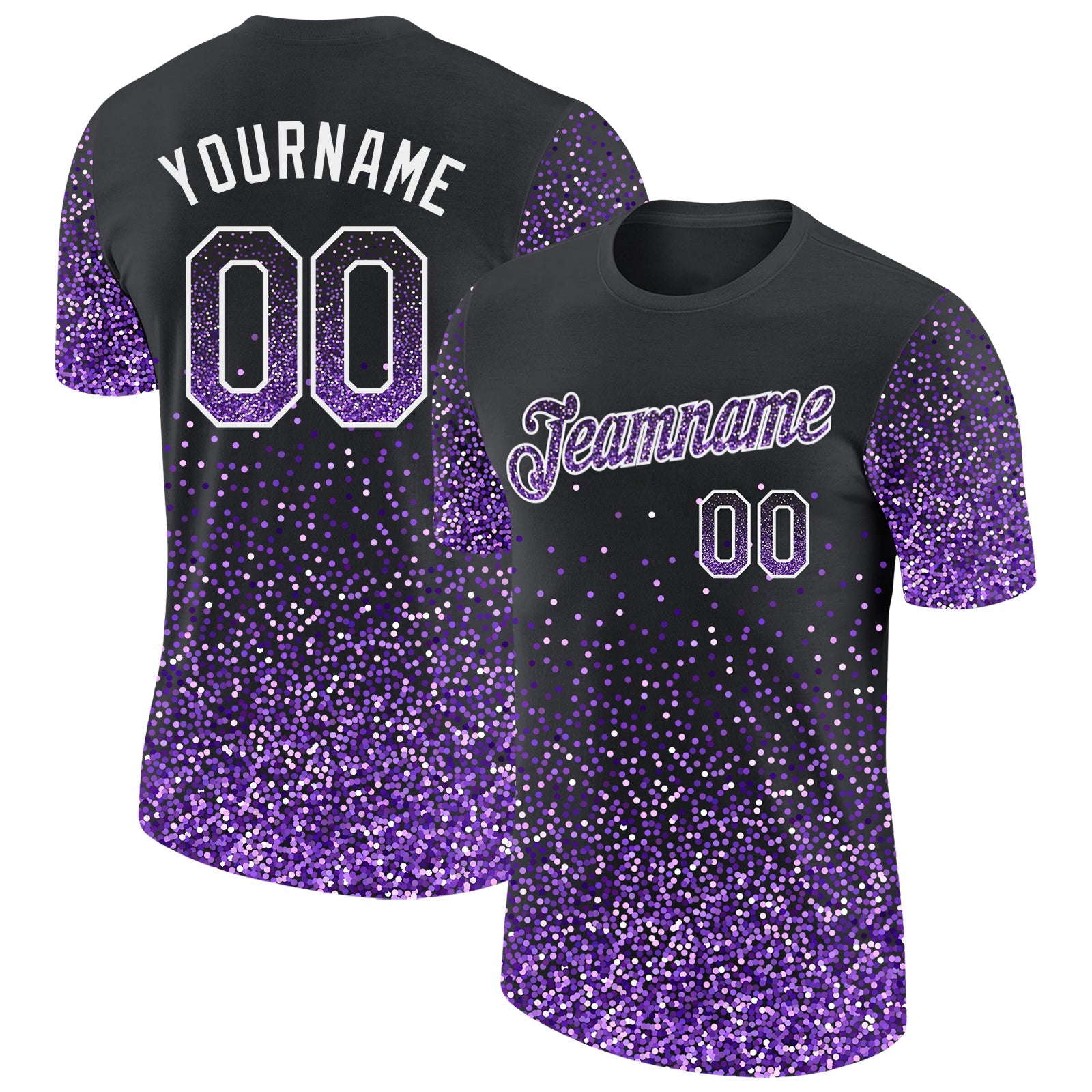 Custom Black Purple-White Colorful Sparkle Gradient Dots Performance T-Shirt - Main View