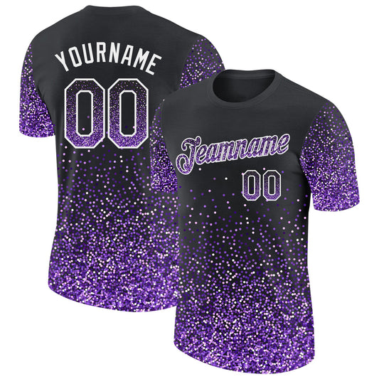 Custom Black Purple-White Colorful Sparkle Gradient Dots Performance T-Shirt - Main View