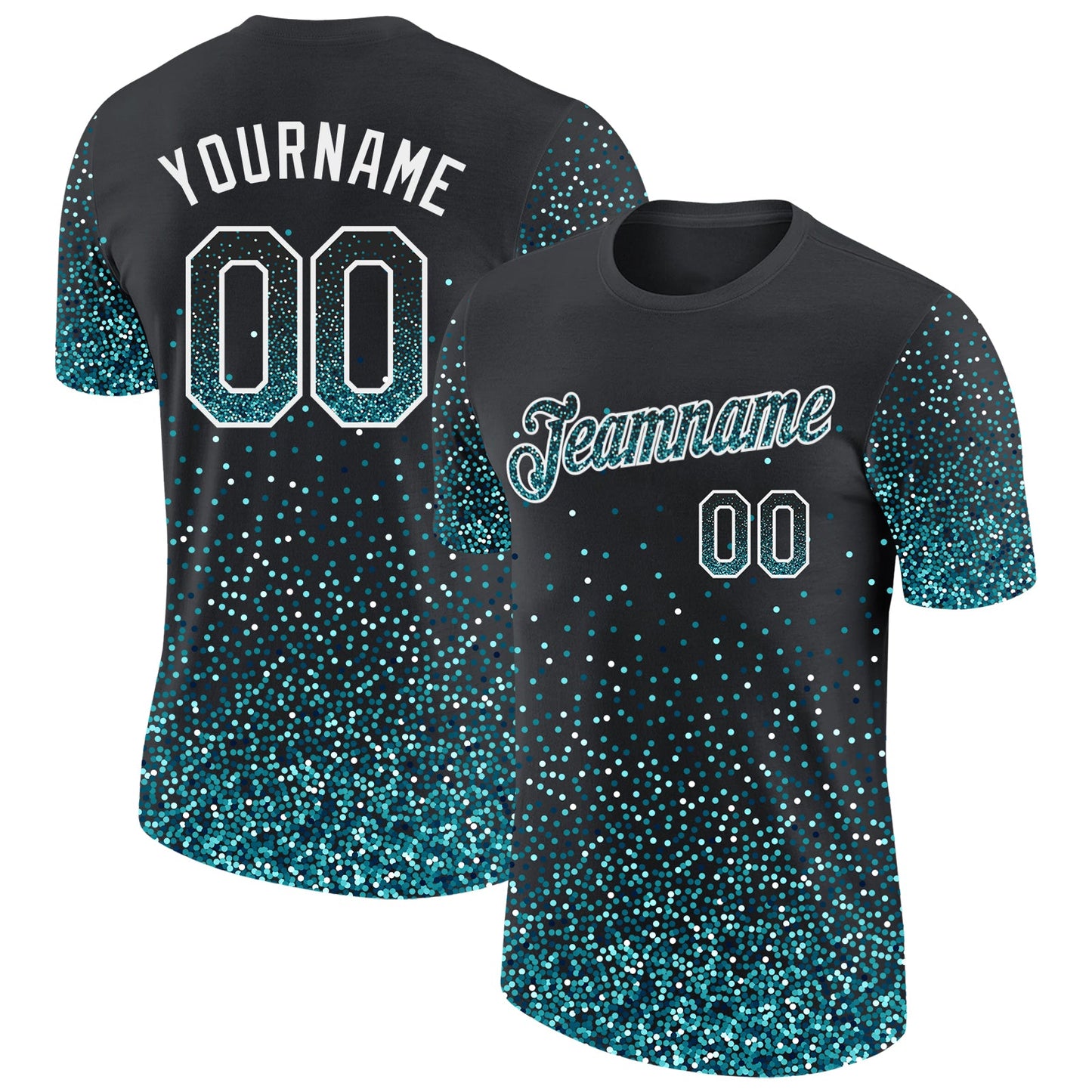 Custom Black Teal-White Colorful Sparkle Gradient Dots Performance T-Shirt - Main View