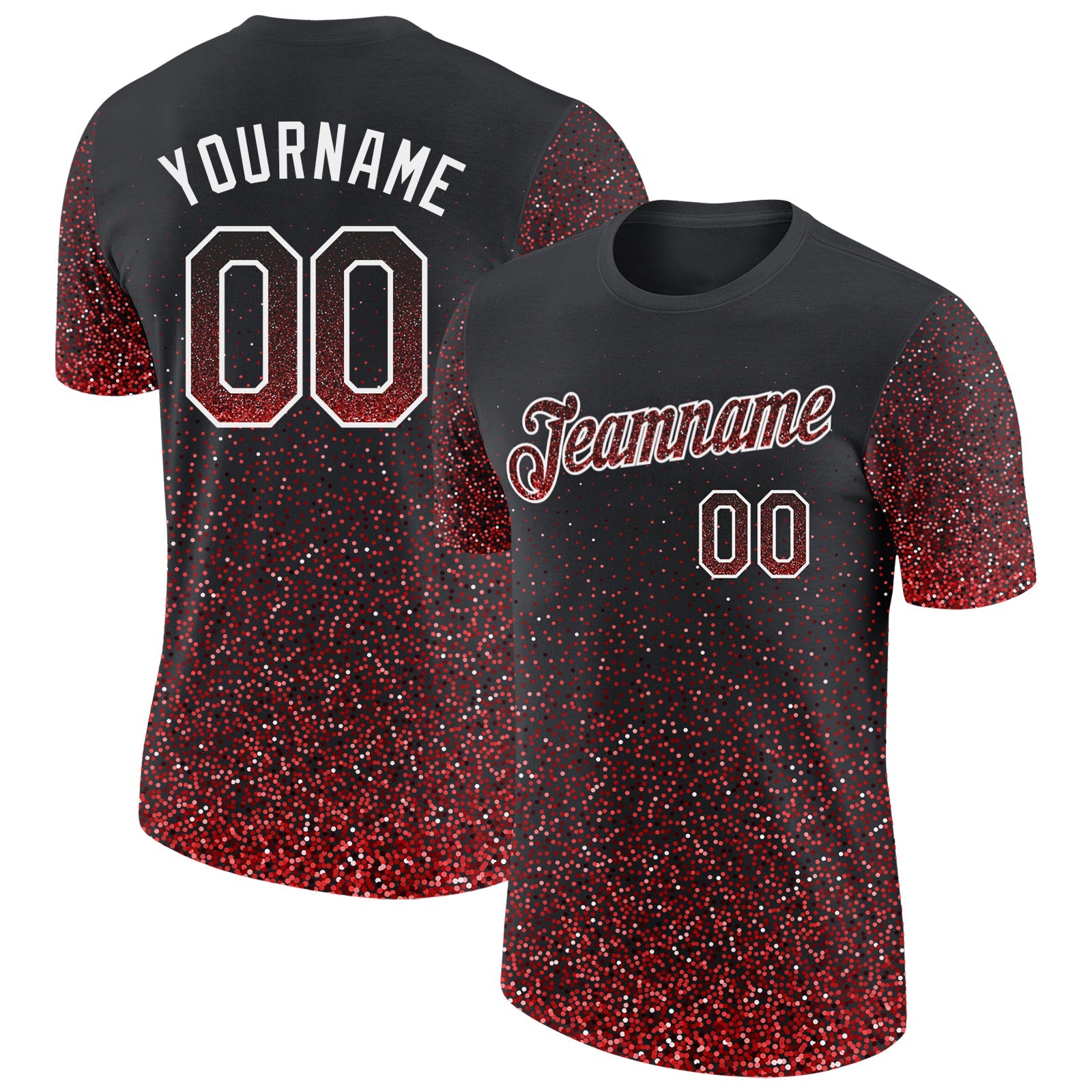 Custom Black Red-White Colorful Sparkle Gradient Dots Performance T-Shirt - Main View