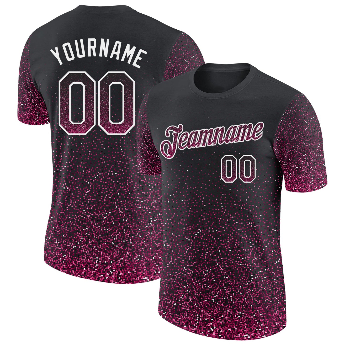 Custom Black Pink-White Colorful Sparkle Gradient Dots Performance T-Shirt - Main View