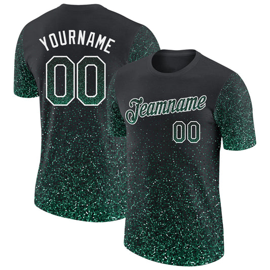 Custom Black Kelly Green-White Colorful Sparkle Gradient Dots Performance T-Shirt - Main View