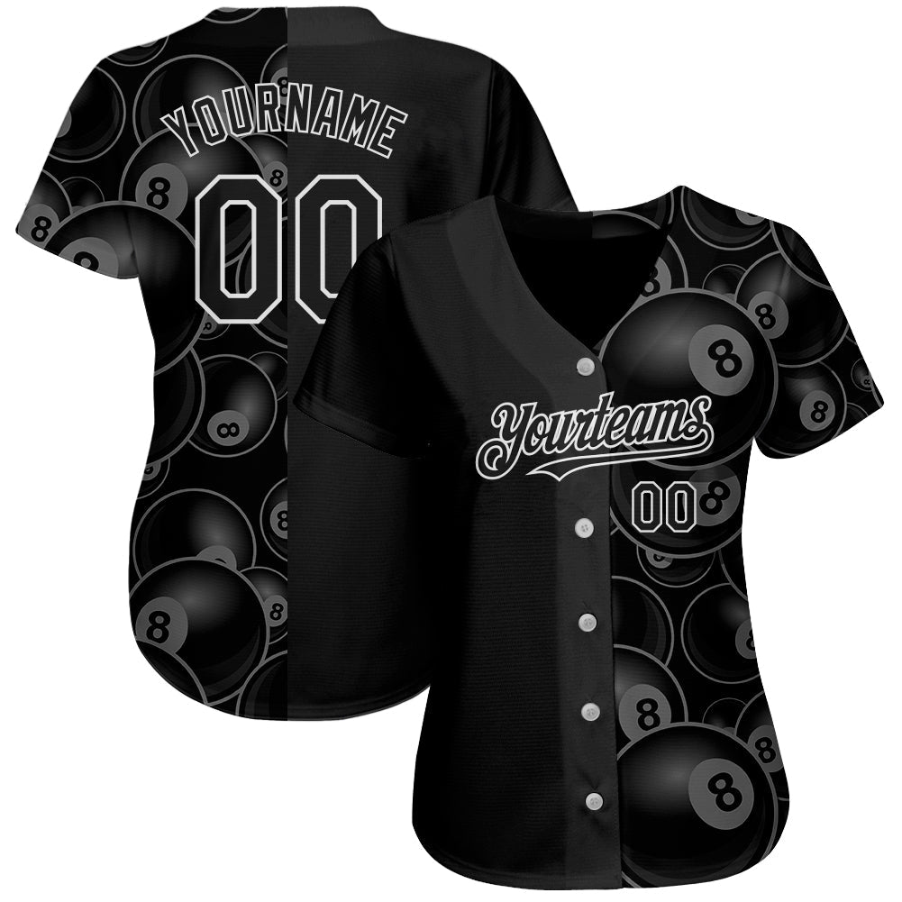 Custom Black White 3D Pattern Design Billiards Snooker 8 Ball Authentic Baseball Jersey view 2