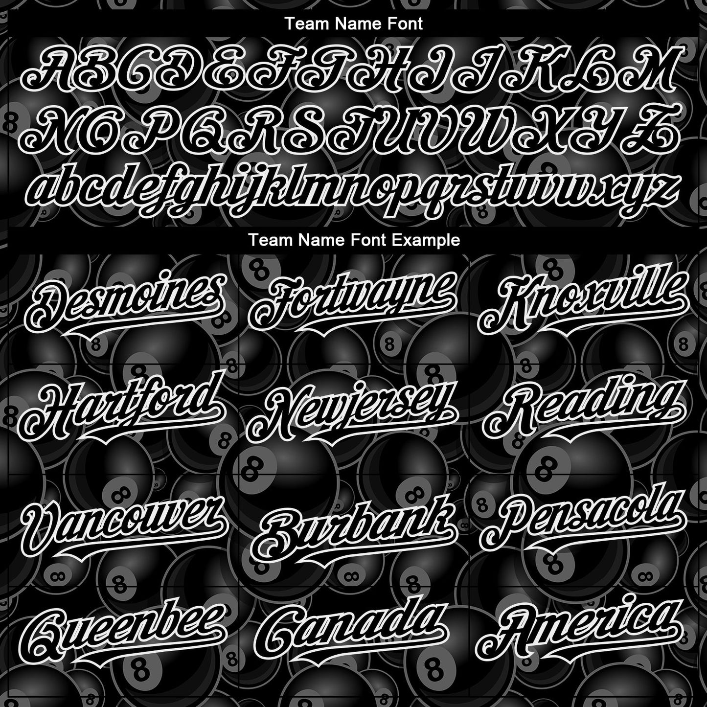 Custom Black White 3D Pattern Design Billiards Snooker 8 Ball Authentic Baseball Jersey view 4