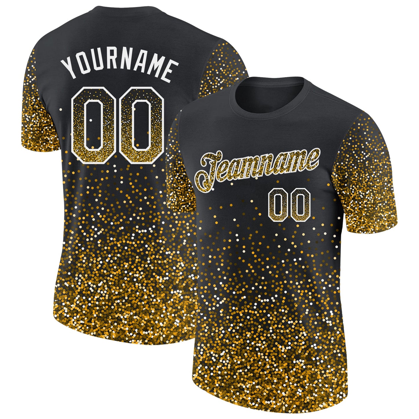 Custom Black Gold-White Colorful Sparkle Gradient Dots Performance T-Shirt - Main View
