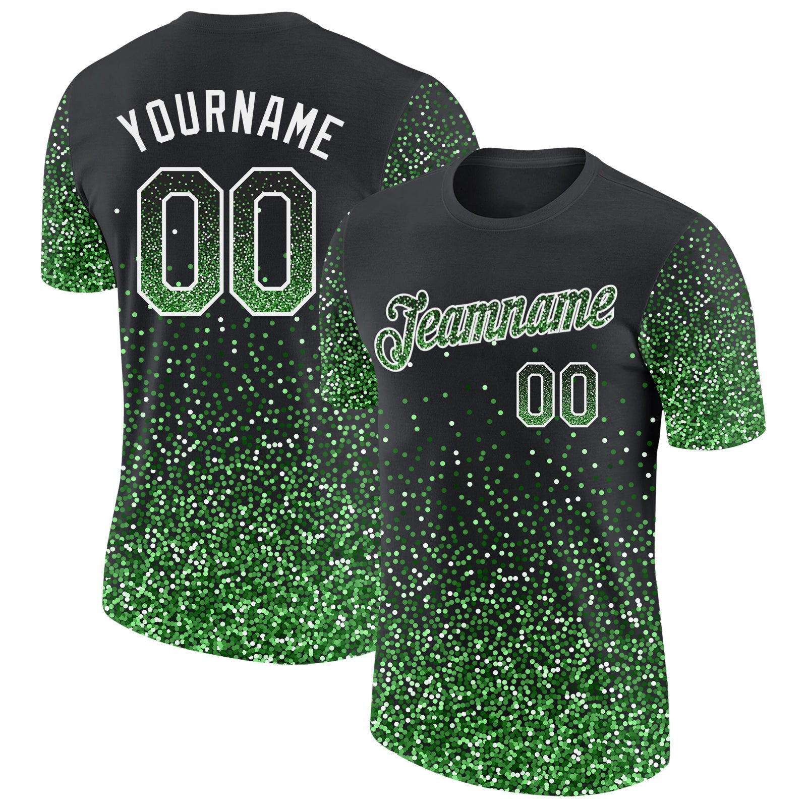 Custom Black Pea Green-White Colorful Sparkle Gradient Dots Performance T-Shirt - Main View