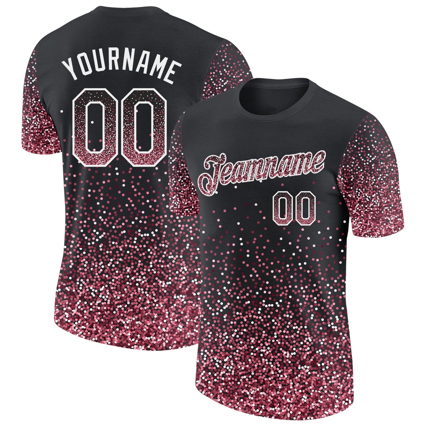 Custom Black Crimson-White Colorful Sparkle Gradient Dots Performance T-Shirt - Main View