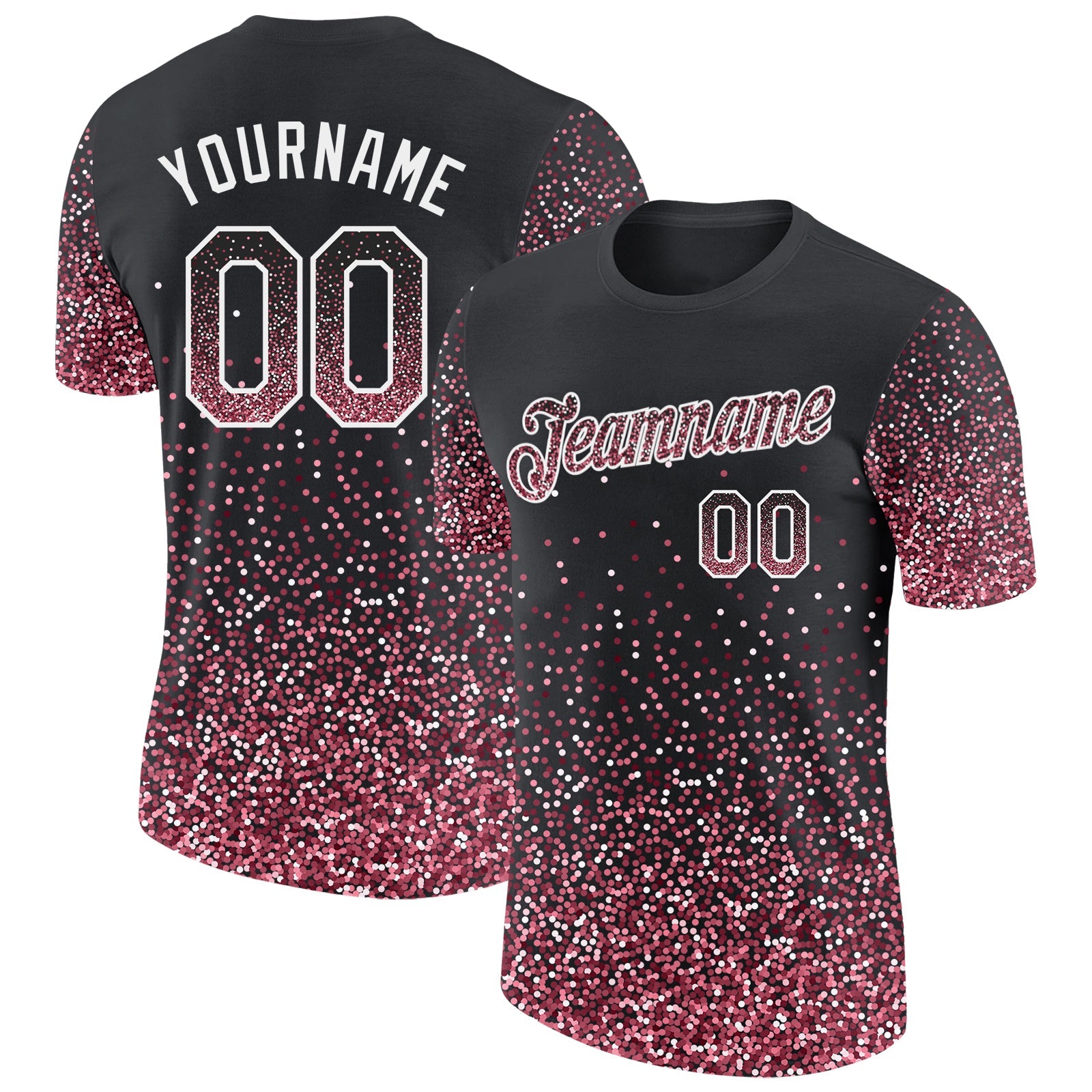 Custom Black Crimson-White Colorful Sparkle Gradient Dots Performance T-Shirt - Main View