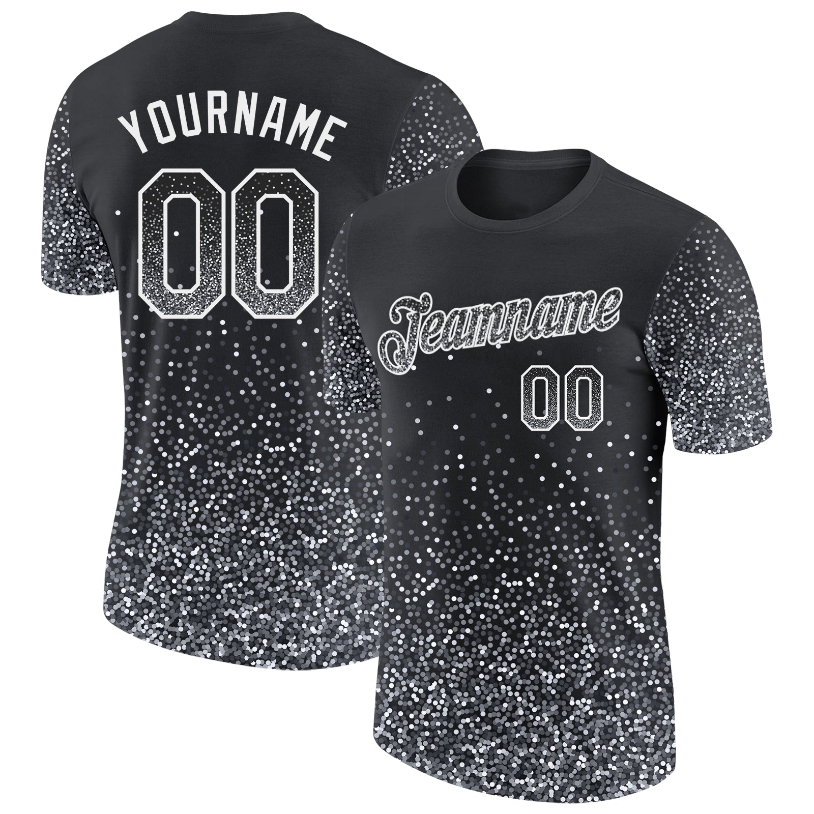 Custom Black Gray-White Colorful Sparkle Gradient Dots Performance T-Shirt - Main View