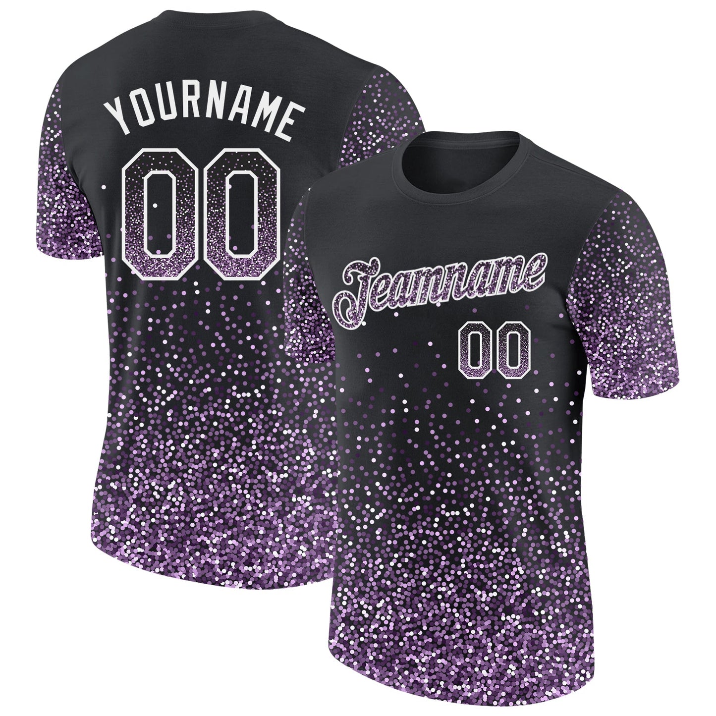 Custom Black Light Purple-White Colorful Sparkle Gradient Dots Performance T-Shirt - Main View