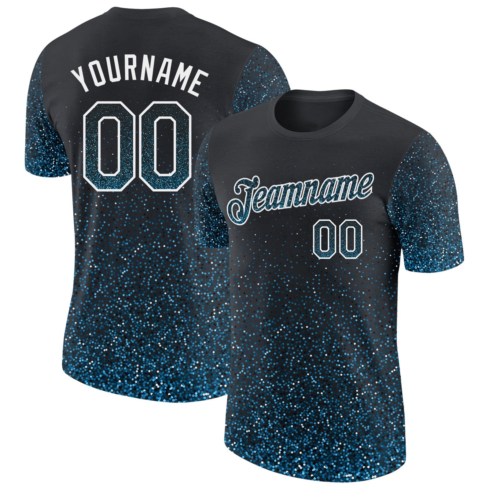 Custom Black Sky Blue-White Colorful Sparkle Gradient Dots Performance T-Shirt - Main View